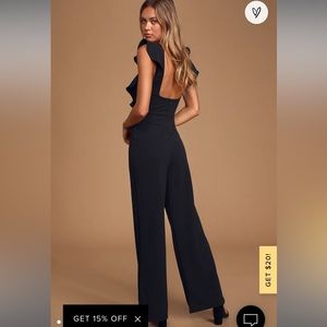 Lulus Feel Your Love Black Ruffled Wide Leg Jumpsuit           New without tags!
